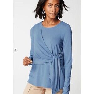 J. Jill Wearever Collection  Stretch Long Sleeve Side Tie Wrap Blouse 2X Blue